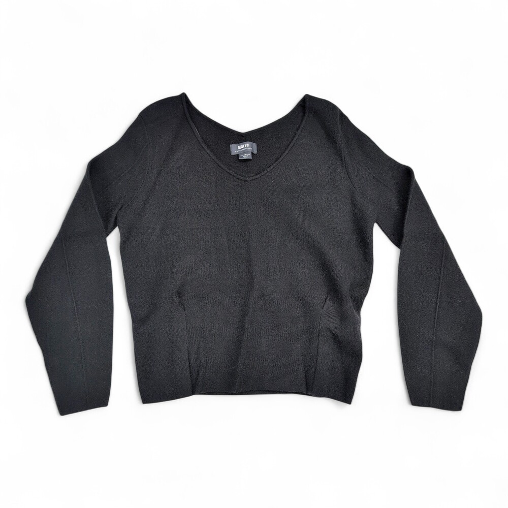 Maeve Black V-Neck Sweater‎ XS Classic Knit